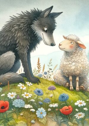 Postkarte Schaf und Wolf | Serie „Tierische Freunde“