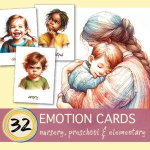 Set of 32 Emotion Cards | Watercolor | Learning Cards „How are you feeling?“ (english)