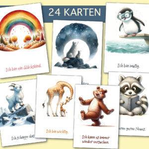 24 Affirmationskarten Tiere für Kinder (PDF)
