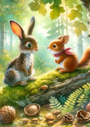 Postkarte Eichhörnchen und Hase | Serie „Tierische Freunde“